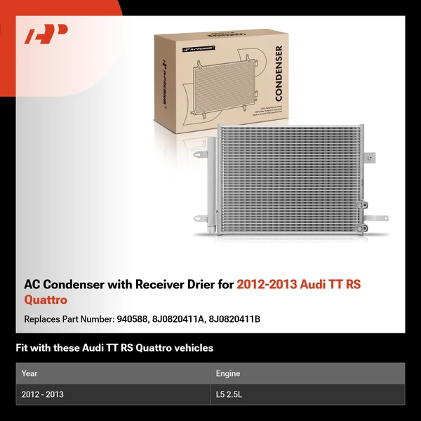 AC Condenser with Receiver Drier for 2012-2013 Audi TT RS Quattro