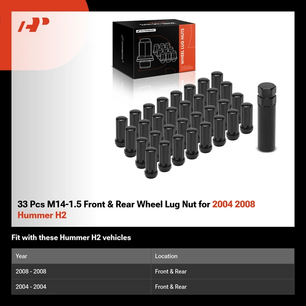 33 Pcs M14-1.5 Front & Rear Wheel Lug Nut for 2004 2008 Hummer H2