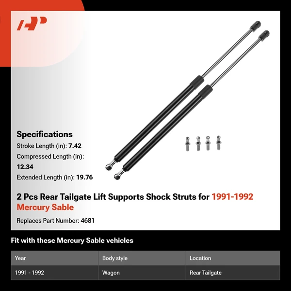 2 Pcs Rear Tailgate Lift Supports Shock Struts for 1991-1992 Mercury Sable