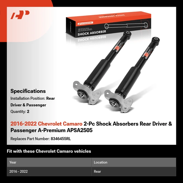 2016-2022 Chevrolet Camaro 2-Pc Shock Absorbers Rear Driver & Passenger A-Premium APSA2505
