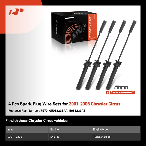 4 Pcs Spark Plug Wire Sets for 2001-2006 Chrysler Cirrus
