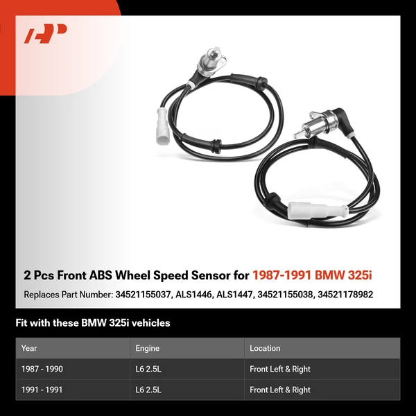 2 Pcs Front ABS Wheel Speed Sensor for 1987-1991 BMW 325i