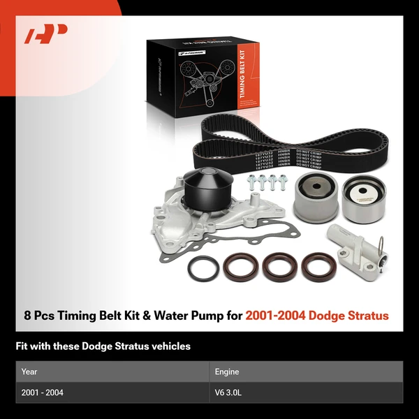 8 Pcs Timing Belt Kit & Water Pump for 2001-2004 Dodge Stratus