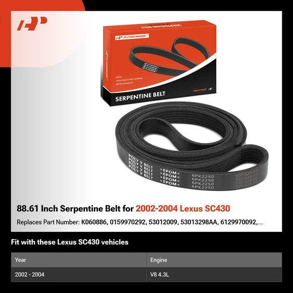 88.61 Inch Serpentine Belt for 2002-2004 Lexus SC430