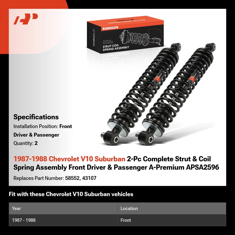 1987-1988 Chevrolet V10 Suburban 2-Pc Complete Strut & Coil Spring Assembly Front Driver & Passenger A-Premium APSA2596