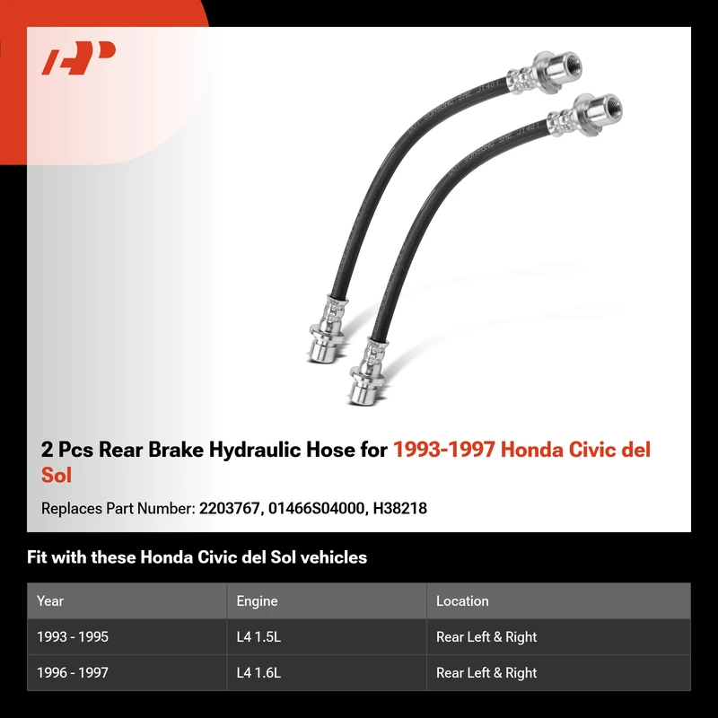 2 Pcs Rear Brake Hydraulic Hose for 1993-1997 Honda Civic del Sol