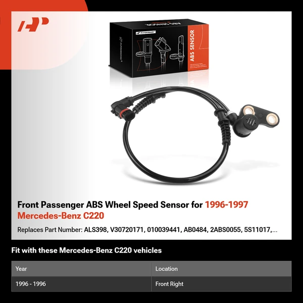 Front Passenger ABS Wheel Speed Sensor for 1996-1997 Mercedes-Benz C220