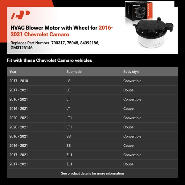 HVAC Blower Motor with Wheel for 2016-2021 Chevrolet Camaro