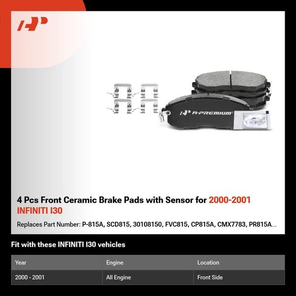 4 Pcs Front Ceramic Brake Pads with Sensor for 2000-2001 INFINITI I30