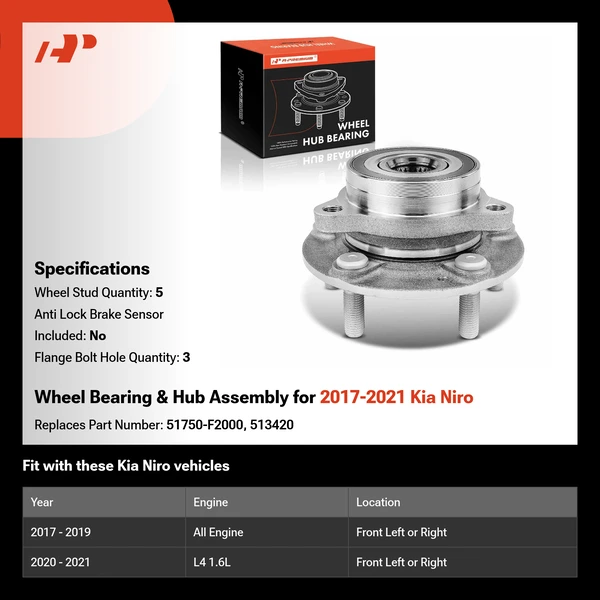 Wheel Bearing & Hub Assembly for 2017-2021 Kia Niro