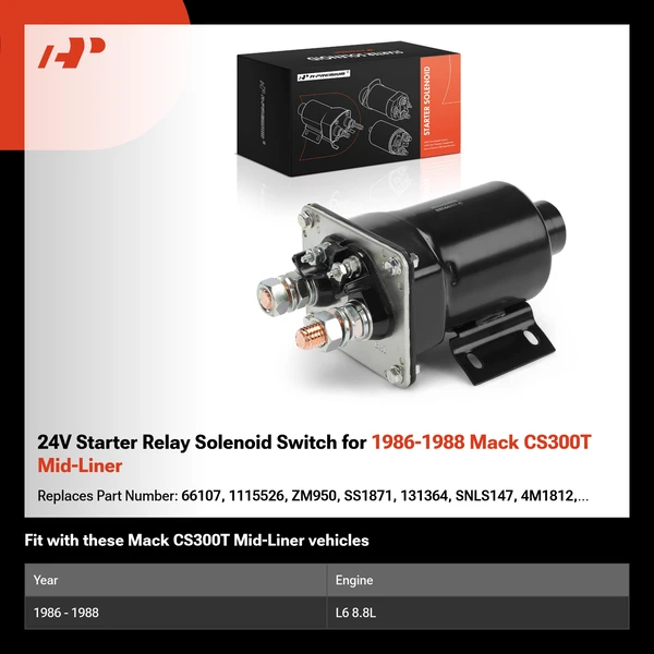 24V Starter Relay Solenoid Switch for 1986-1988 Mack CS300T Mid-Liner