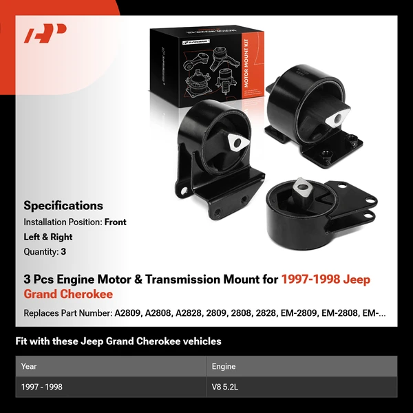 3 Pcs Engine Motor & Transmission Mount for 1997-1998 Jeep Grand Cherokee