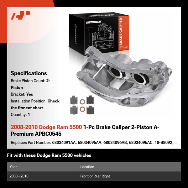 2008-2010 Dodge Ram 5500 1-Pc Brake Caliper 2-Piston A-Premium APBC0545