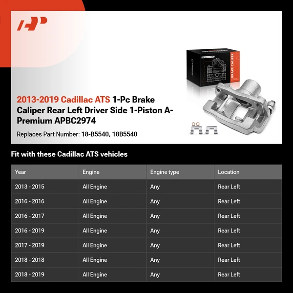 2013-2019 Cadillac ATS 1-Pc Brake Caliper Rear Left Driver Side 1-Piston A-Premium APBC2974