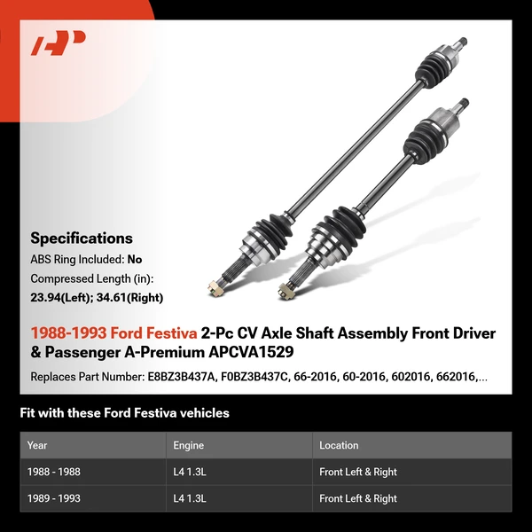 1988-1993 Ford Festiva 2-Pc CV Axle Shaft Assembly Front Driver & Passenger A-Premium APCVA1529