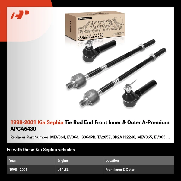 1998-2001 Kia Sephia Tie Rod End Front Inner & Outer A-Premium APCA6430
