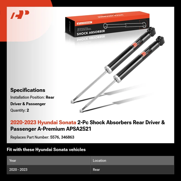 2020-2023 Hyundai Sonata 2-Pc Shock Absorbers Rear Driver & Passenger A-Premium APSA2521