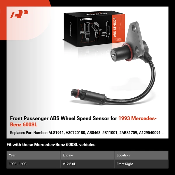 Front Passenger ABS Wheel Speed Sensor for 1993 Mercedes-Benz 600SL