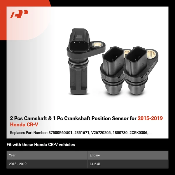 2 Pcs Camshaft & 1 Pc Crankshaft Position Sensor for 2015-2019 Honda CR-V