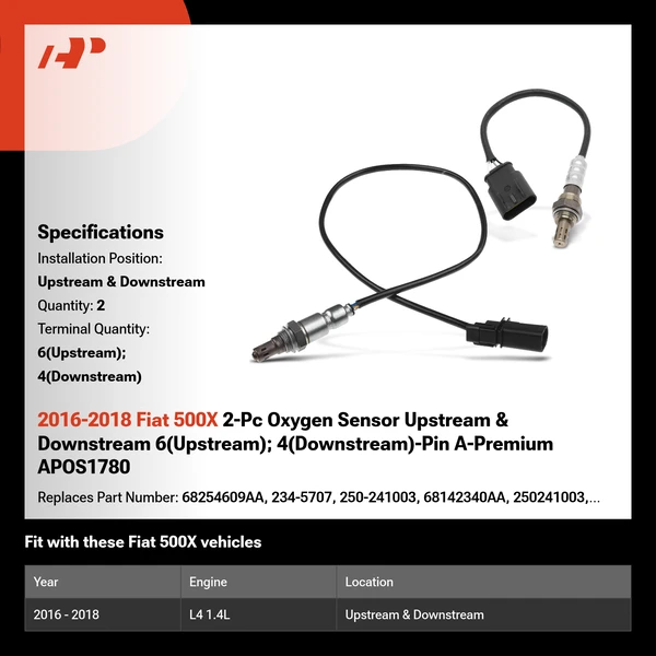 2016-2018 Fiat 500X 2-Pc Oxygen Sensor Upstream & Downstream 6(Upstream); 4(Downstream)-Pin A-Premium APOS1780