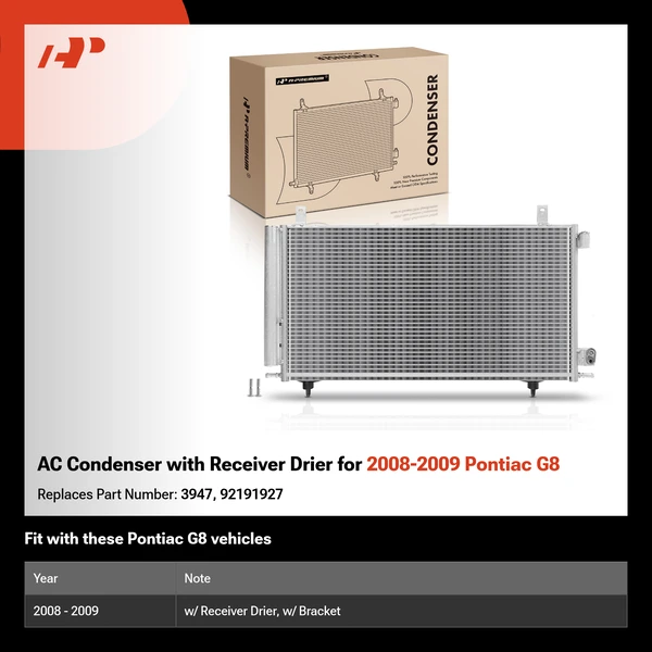 AC Condenser with Receiver Drier for 2008-2009 Pontiac G8