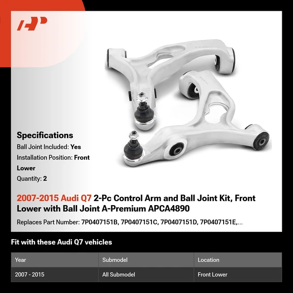 2007-2015 Audi Q7 2-Pc Control Arm and Ball Joint Kit, Front Lower with Ball Joint A-Premium APCA4890