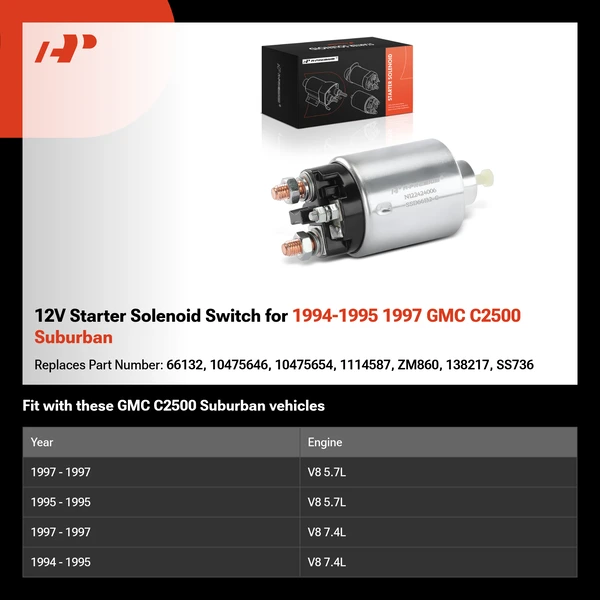 12V Starter Solenoid Switch for 1994-1995 1997 GMC C2500 Suburban