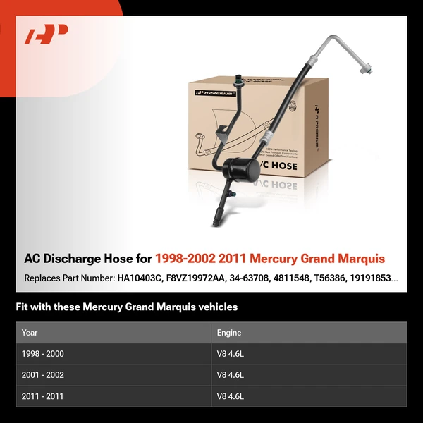 AC Discharge Hose for 1998-2002 2011 Mercury Grand Marquis