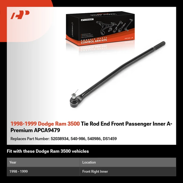 1998-1999 Dodge Ram 3500 Tie Rod End Front Passenger Inner A-Premium APCA9479