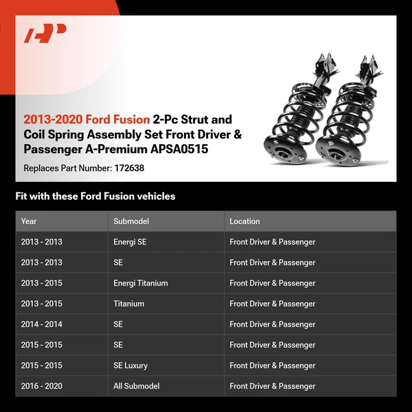 2013-2020 Ford Fusion 2-Pc Strut and Coil Spring Assembly Set Front Driver & Passenger A-Premium APSA0515