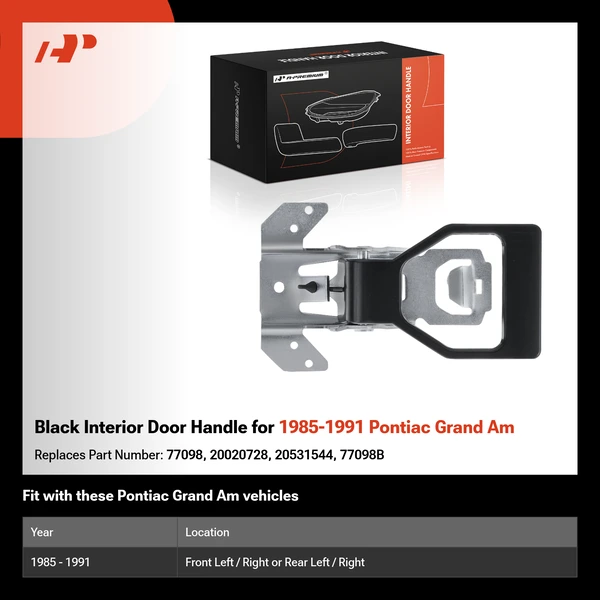 Black Interior Door Handle for 1985-1991 Pontiac Grand Am