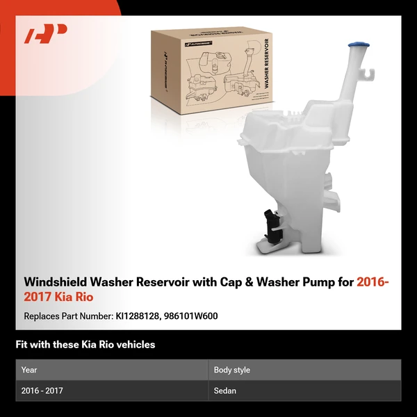 Windshield Washer Reservoir with Cap & Washer Pump for 2016-2017 Kia Rio