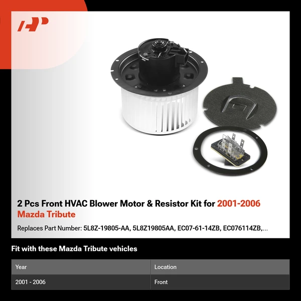 2 Pcs Front HVAC Blower Motor & Resistor Kit for 2001-2006 Mazda Tribute