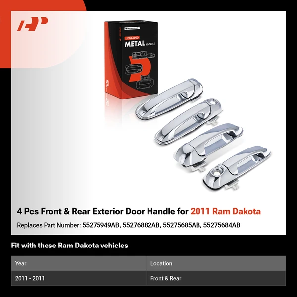 4 Pcs Front & Rear Exterior Door Handle for 2011 Ram Dakota