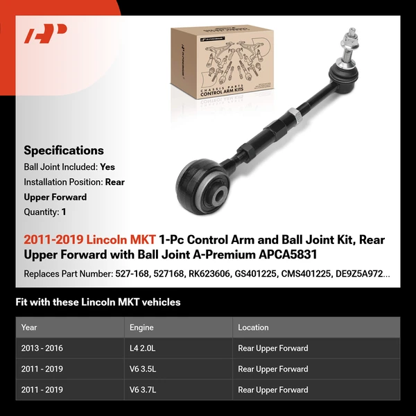 2011-2019 Lincoln MKT 1-Pc Control Arm and Ball Joint Kit, Rear Upper Forward with Ball Joint A-Premium APCA5831