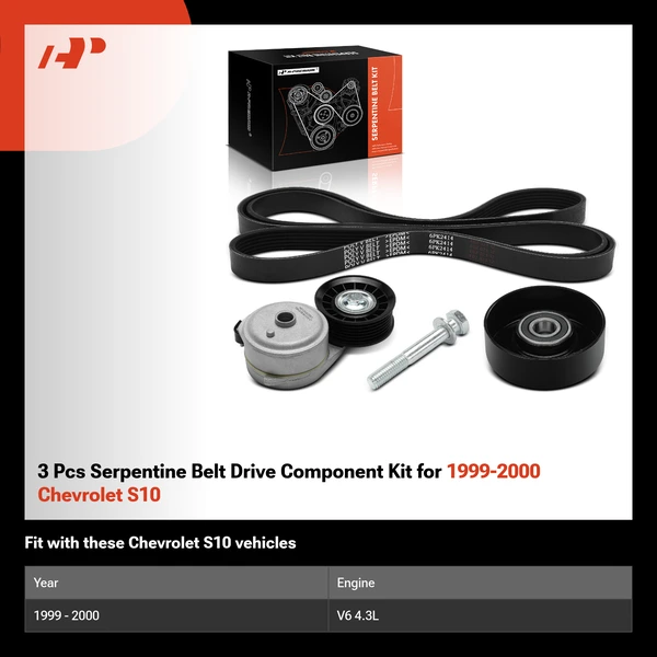 3 Pcs Serpentine Belt Drive Component Kit for 1999-2000 Chevrolet S10