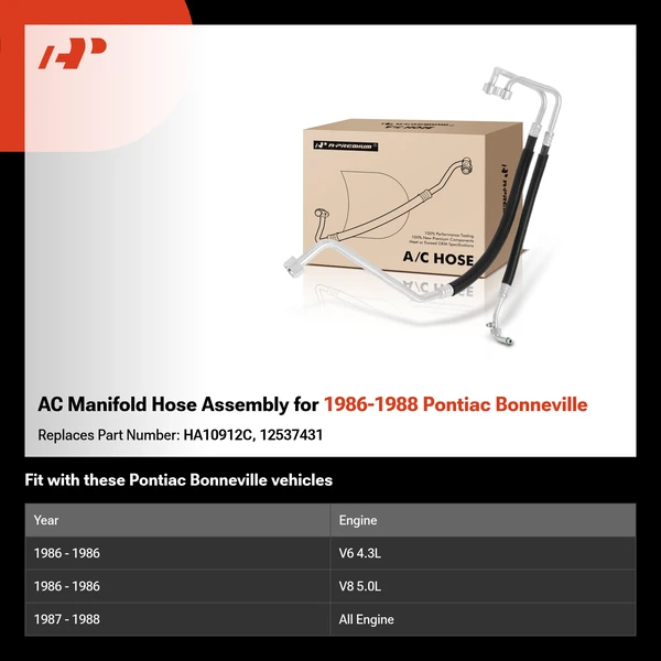 AC Manifold Hose Assembly for 1986-1988 Pontiac Bonneville