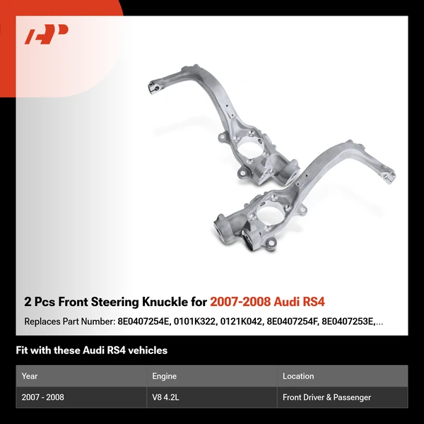 2 Pcs Front Steering Knuckle for 2007-2008 Audi RS4