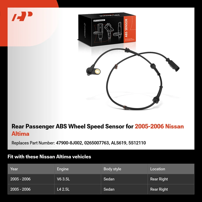 Rear Passenger ABS Wheel Speed Sensor for 2005-2006 Nissan Altima