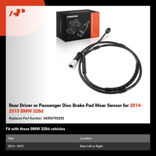 Rear Driver or Passenger Disc Brake Pad Wear Sensor for 2014-2015 BMW 328d