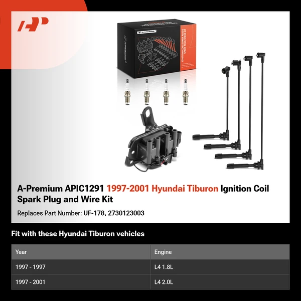 A-Premium APIC1291 1997-2001 Hyundai Tiburon Ignition Coil Spark Plug and Wire Kit
