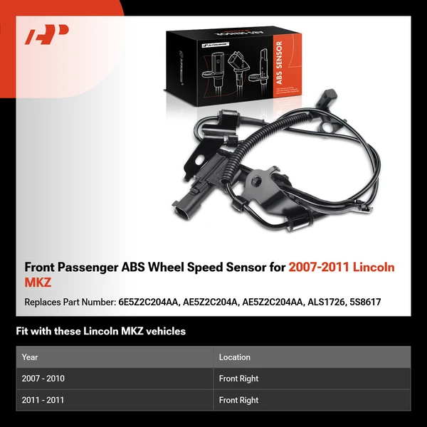 Front Passenger ABS Wheel Speed Sensor for 2007-2011 Lincoln MKZ