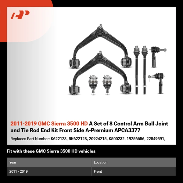 2011-2019 GMC Sierra 3500 HD A Set of 8 Control Arm Ball Joint and Tie Rod End Kit Front Side A-Premium APCA3377