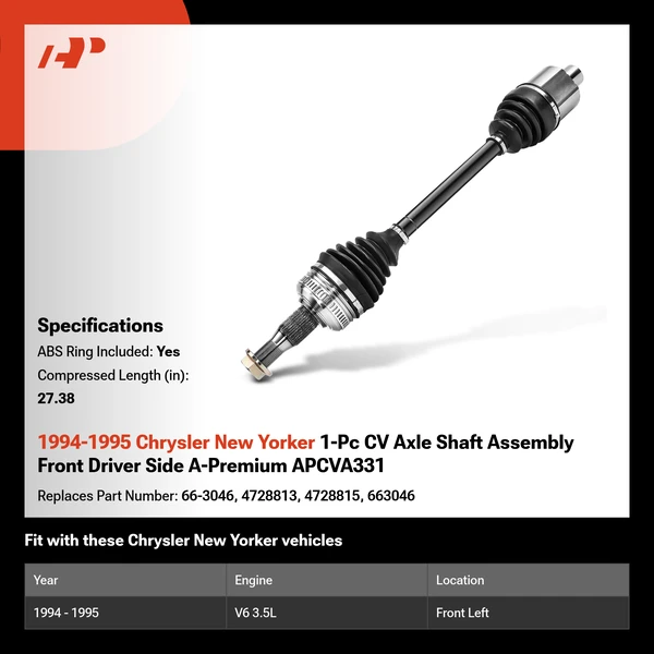 1994-1995 Chrysler New Yorker 1-Pc CV Axle Shaft Assembly Front Driver Side A-Premium APCVA331