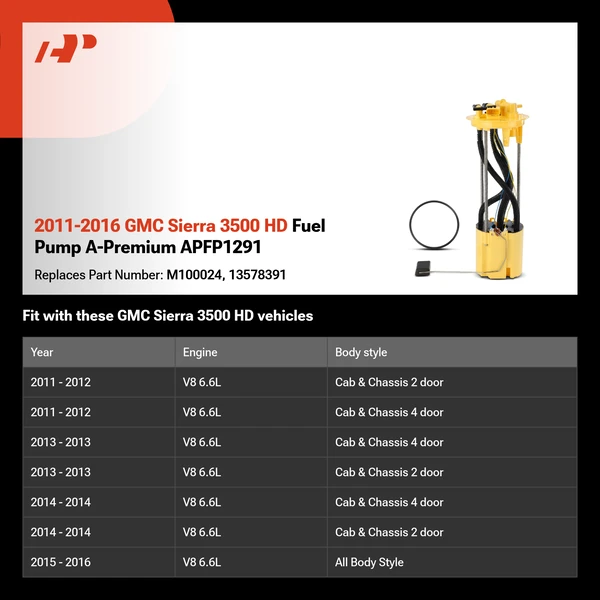 2011-2016 GMC Sierra 3500 HD Fuel Pump A-Premium APFP1291