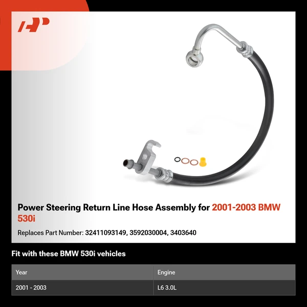 Power Steering Return Line Hose Assembly for 2001-2003 BMW 530i