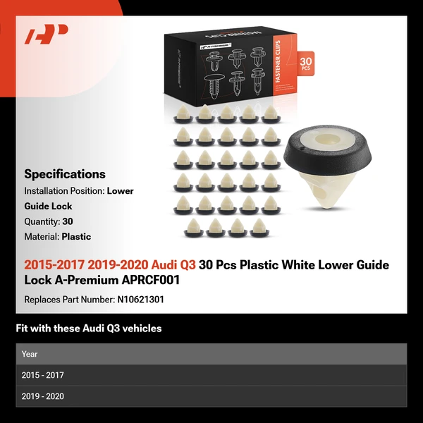 2015-2017 2019-2020 Audi Q3 30 Pcs Plastic White Lower Guide Lock A-Premium APRCF001