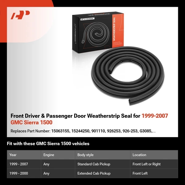 Front Driver & Passenger Door Weatherstrip Seal for 1999-2007 GMC Sierra 1500