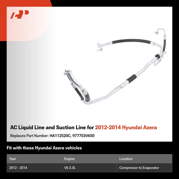 AC Liquid Line and Suction Line for 2012-2014 Hyundai Azera