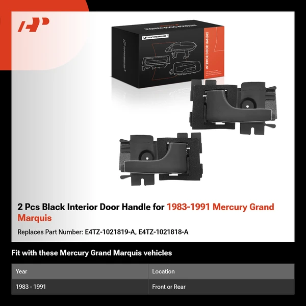 2 Pcs Black Interior Door Handle for 1983-1991 Mercury Grand Marquis